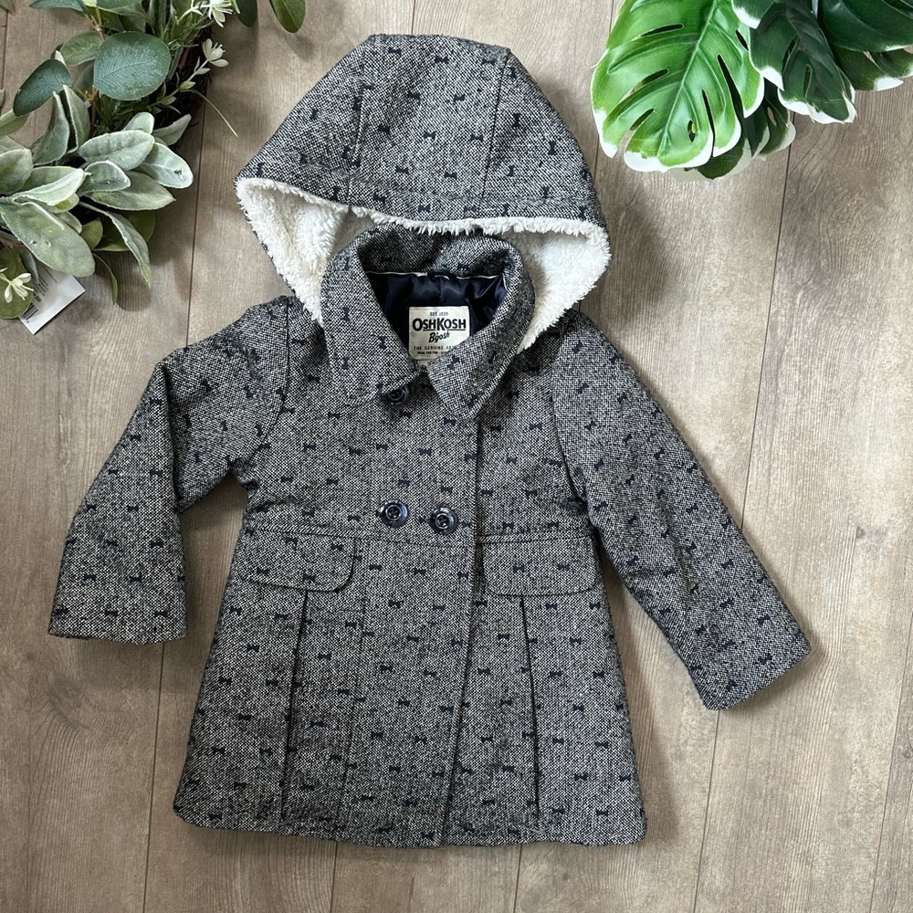 OshKosh B'gosh Toddler Girl’s Vintage Style Double Breasted Wool Blend Hood Coat